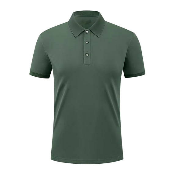 Sakmal Collared Mens Tshirts Short Sleeve Green Solid Classic Henley Style Three Button Henley Closure Plus Size Summer Tops for Men