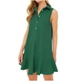 thumbnail image 1 of Sakmal Collared Womens Summer Dresses Mini Green Sleeveless Button Down Solid Ruffle Shift Dress, 1 of 7