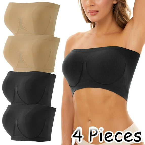 Sakmal Comfortable Bras for Women Bandeau Strapless No Underwire Bralette Yellow Stretch Womens Bras L,4-Pack