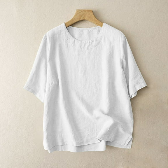 Sakmal Comfortable Women's T Shirts Crew Neck Short Sleeve Solid Tops Relaxed Fit White Casual T-Shirts Womens Tops