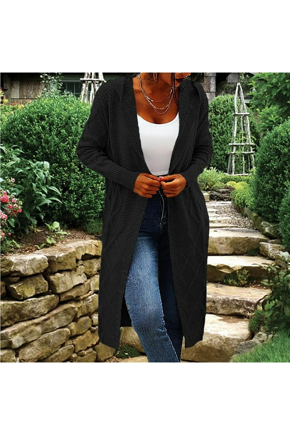 Comfy Cardigan Sweaters Women Open Front Fall Winter Plus Size Tunic Hoodie Long Black Sweater Coat