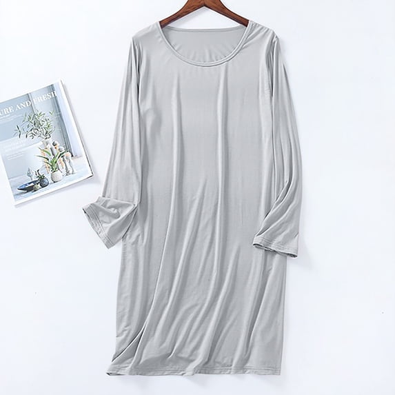 Sakmal Comfy Nightgowns Women Sleep Dress Gray Long Sleeve Nightgowns for Women
