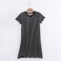 Sakmal Comfy Nightgowns for Women 100% Cotton Sleep Dress Short Sleeve Black Striped Nightgowns