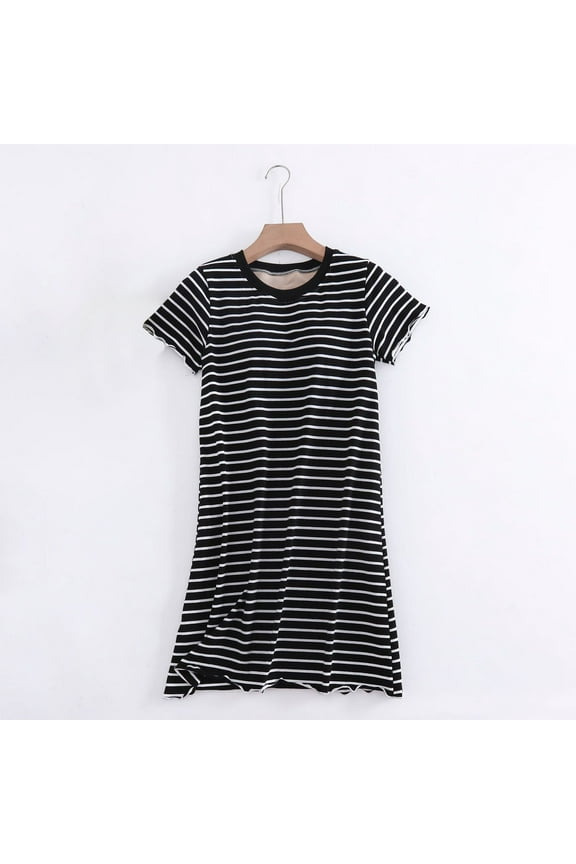 Comfy Nightgowns for Women 100% Cotton Sleep Dress Short Sleeve Black Striped Nightgowns