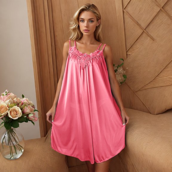 Sakmal Comfy Tank Nightgowns Women Short Red Ruffle House Dress Solid Sleeveless Sleep Tanks for Women