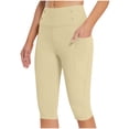 thumbnail image 1 of Sakmal Compression Leggings Women Soft Yellow Mid Rise Yoga Pants Workout Solid Short Leggings with Pockets, 1 of 6