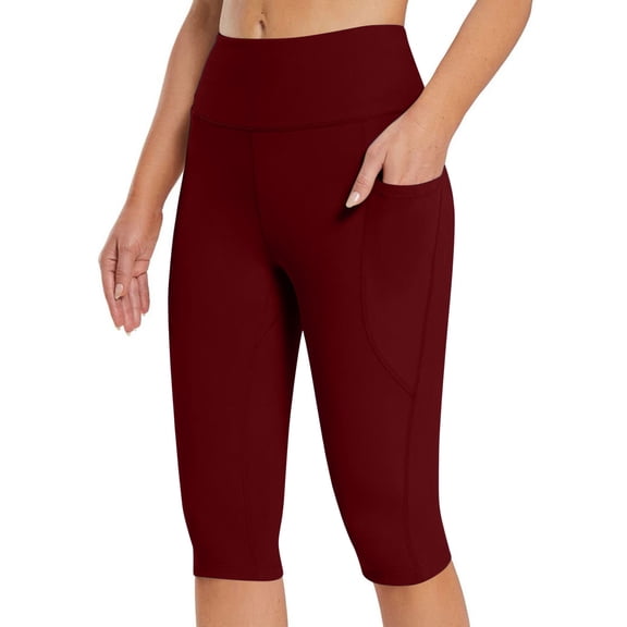 Sakmal Compression Leggings Women Stretchy Red Mid Rise Buttery Soft Yoga Pants Solid Cropped Workout Leggings