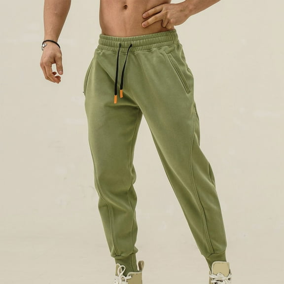 Sakmal Cotton Jogger Sweatpants Men Stretchy Elastic Bottom Pants Green Hiking Workout Mens Sweatpants XL
