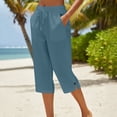 thumbnail image 1 of Sakmal Cotton Linen Capri Pants Women 7/8th Wide Leg Pants with Pockets Summer Solid Women's Capris L, 1 of 5