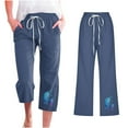 thumbnail image 1 of Sakmal Cotton Linen Capri Pants for Women Wide Leg Cropped Pants Trendy Drawstring Spring Solid Women's Capris 2XL, 1 of 5