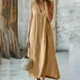 thumbnail image 1 of Sakmal Cotton Linen Dresses Womens Casual Maxi Boho Tank Dress V Neck Sleeveless Yellow Ladies Sundress L, 1 of 6