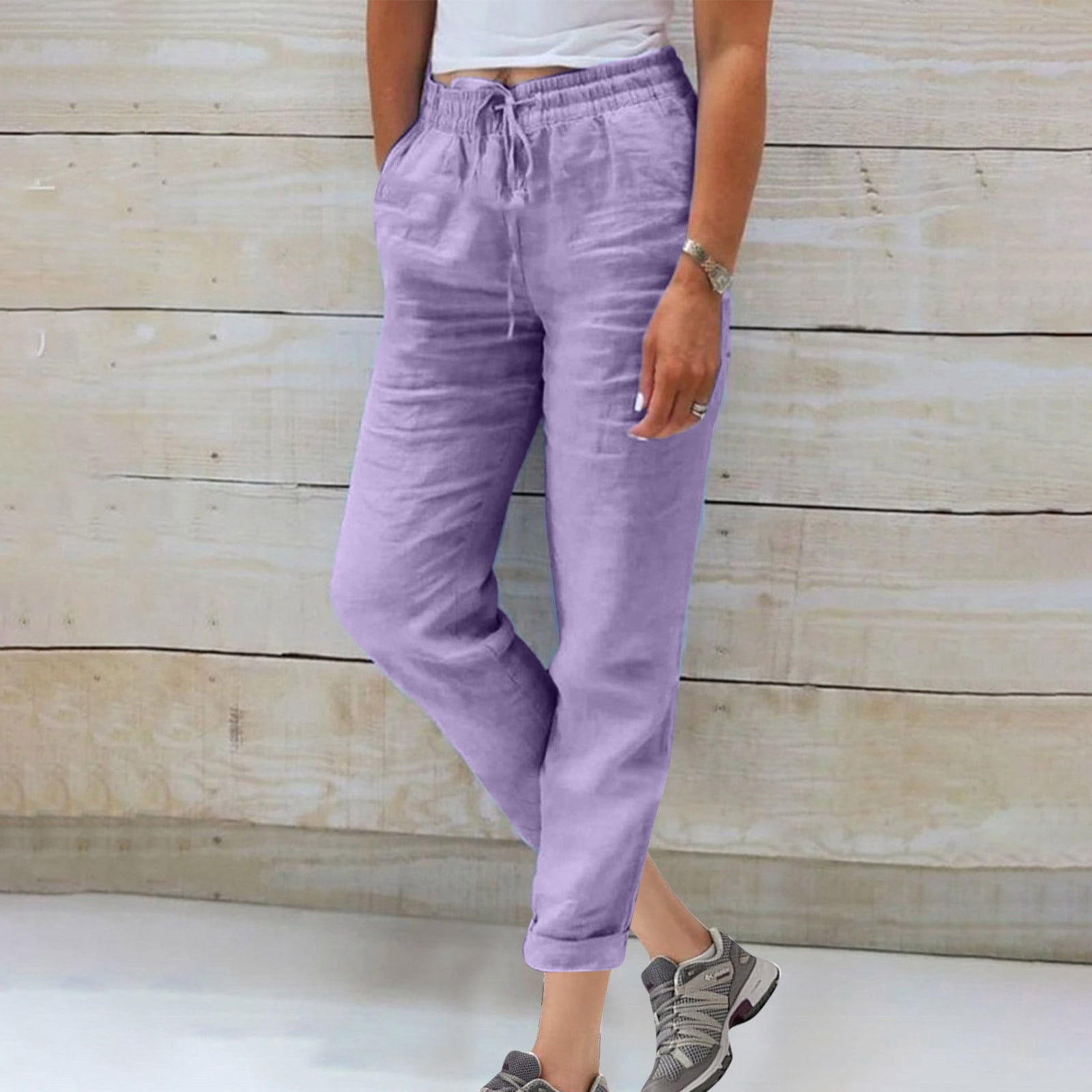 comfort fit cotton pants - purple bloom
