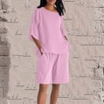 thumbnail image 1 of Sakmal Cotton Linen Shorts Sets Women High Waisted Straight Leg Bermuda Plus Szie 2 Piece Outfits Pink Solid Summer Ladies Shorts 3XL, 1 of 9