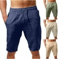 thumbnail image 1 of Sakmal Cotton Linen Shorts for Men Knee Length Bermuda Elastic Waist Solid Vacation 9 Inch Green Mens Shorts L, 1 of 6