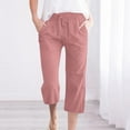 thumbnail image 1 of Sakmal Cotton Linen Womens Capri Pants Straight Leg Plus Size Stretchy Pink Cargo Drawstring High Waisted Solid Cropped Capris, 1 of 6