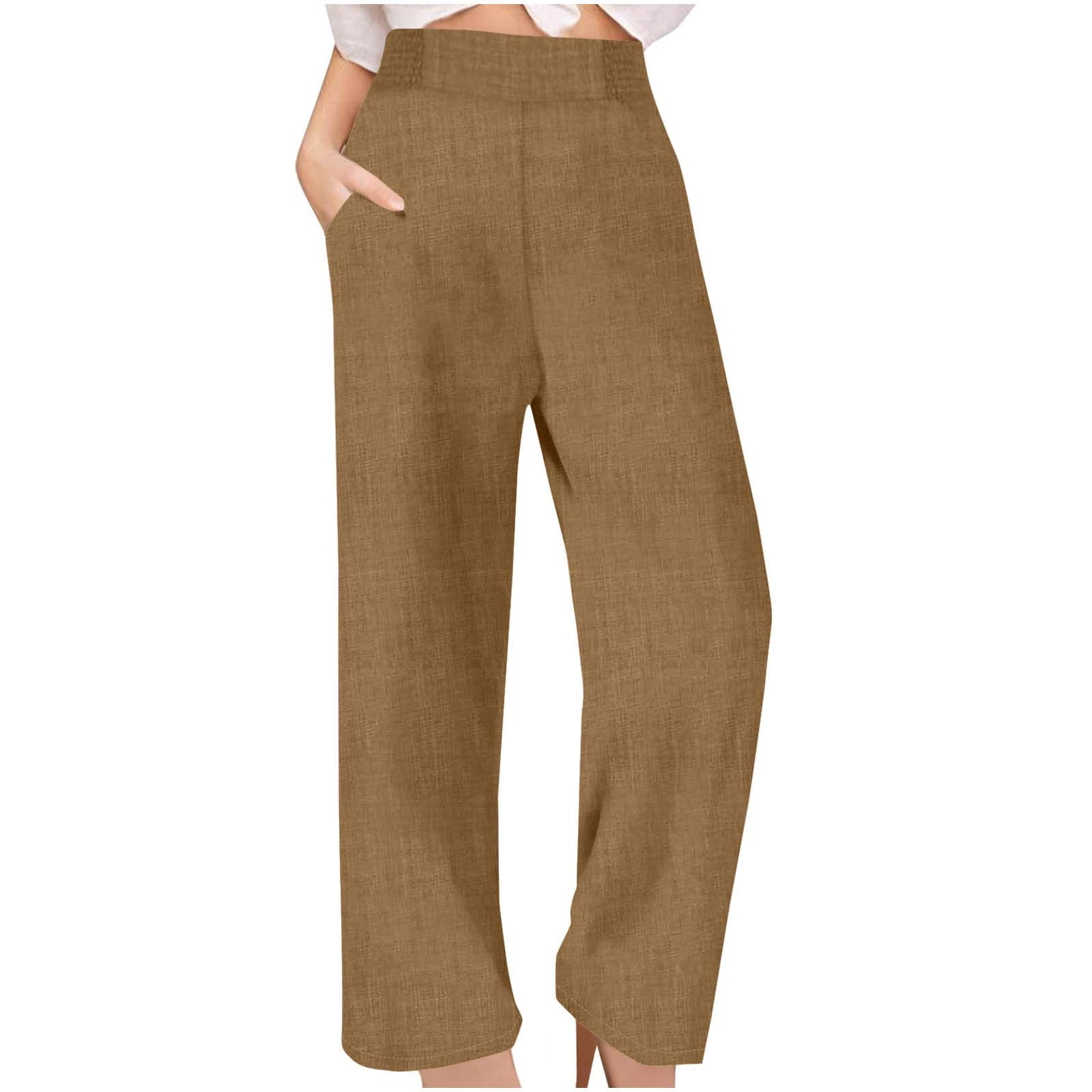 Sakmal Cotton Linen Womens Pants Palazzo Wide Leg High Waisted Casual ...