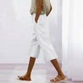 thumbnail image 1 of Sakmal Cotton Linen Womens Shorts White Capris Bermuda Solid 17" High Waisted Shorts with Pockets, 1 of 7