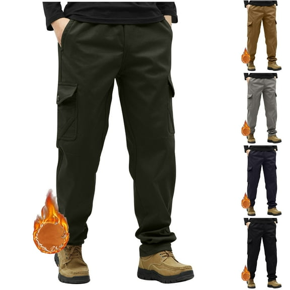 Sakmal Cotton Mens Cargo Pants Fleece Lined Big and Tall Straight Leg Green Stretch Mens Pants L