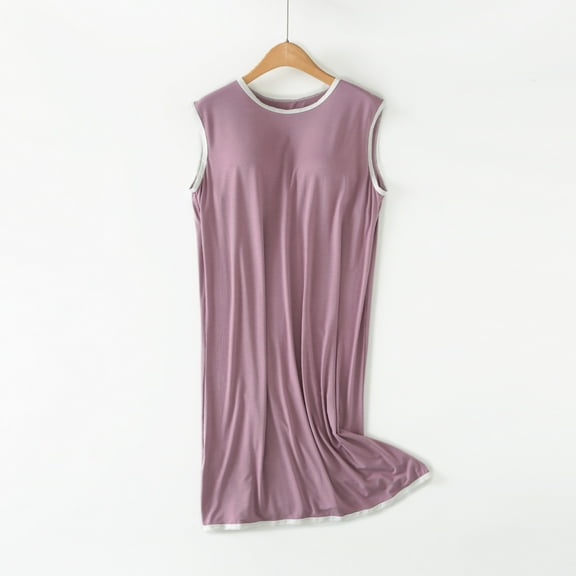 Sakmal Cotton Moo Moos for Women Purple Lightweight Long Sleepwear Solid Sleeveless Sleep Tanks with Padded