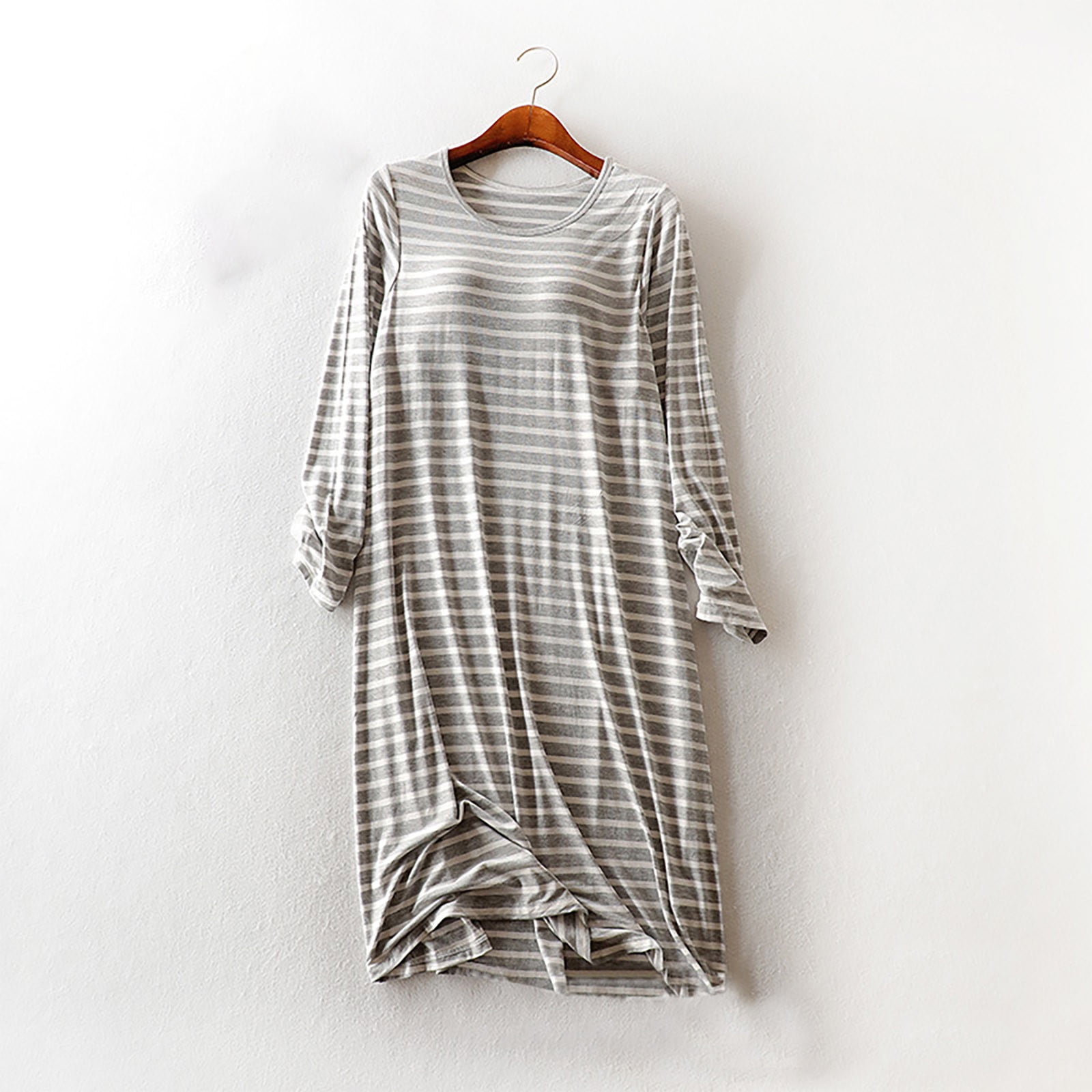 Sakmal Cotton Moomoo House Dress for Women Long Gray Cute House Dress Striped Long Sleeve Nightgowns for Women, Women's, Size: XL