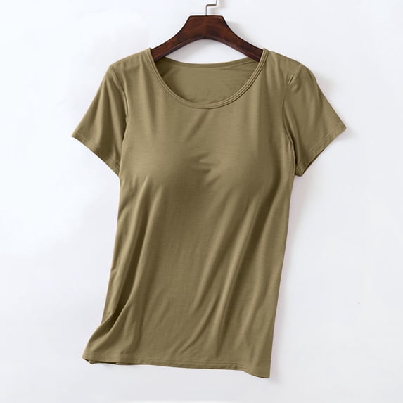 Sakmal Cotton Pajama Tops Women Pullover Plus Size Short Sleeve Tshirt Yellow Crew Neck Tshirt for Women M