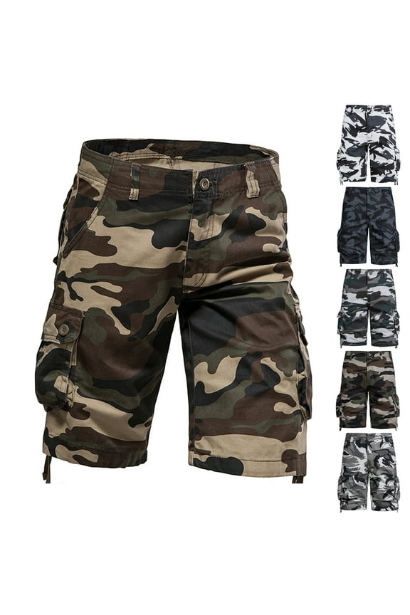 Cotton Shorts Men Cargo Khaki Elastic Waist 9 Inch Black Drawstring Camo Shorts for Men L
