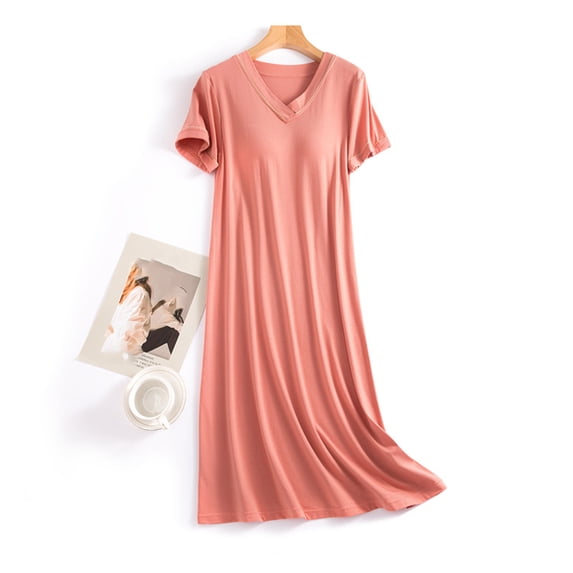 Sakmal Cotton Soft Nightgowns Women Sleepshirt Orange Short Sleeve Nightgowns for Women