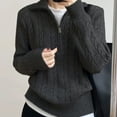 thumbnail image 1 of Sakmal Cotton Sweaters for Women Zip-Up Black Teacher Cable Knit Tops Loose Solid V Neck Long Sleeve Sweaters for Women, 1 of 4