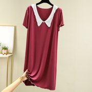 Sakmal Cotton Womens Moomoo Nightgowns Red Long Cute Nightwear Solid Short Sleeve Nightgowns for Women