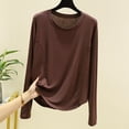 thumbnail image 1 of Sakmal Cotton Womens Pajama Tops Pullover Long Sleeve Shirts Crew Neck Brown Shirts for Women M, 1 of 5