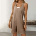 thumbnail image 1 of Sakmal Cotton Womens Rompers Yellow Scoop Neck Backless Sleeveless Short Jumpsuits Solid Rompers with Pockets, 1 of 5