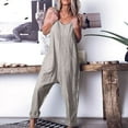 thumbnail image 1 of Sakmal Cotton and Linen Casual Jumpsuits for Women Soft Sleeveless Gray Overalls Solid Long V Neck Straight Leg Pants with Pockets, 1 of 7
