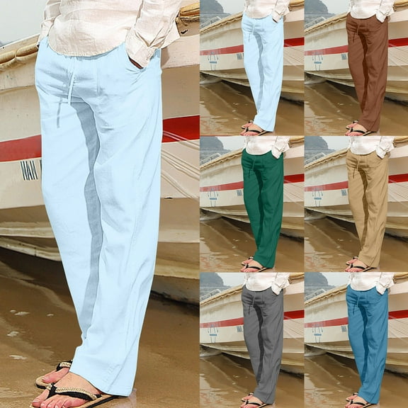 Sakmal Cotton and Linen Mens Khaki Pants Straight Leg Big and Tall Brown Stretch Men's Chino Pants L