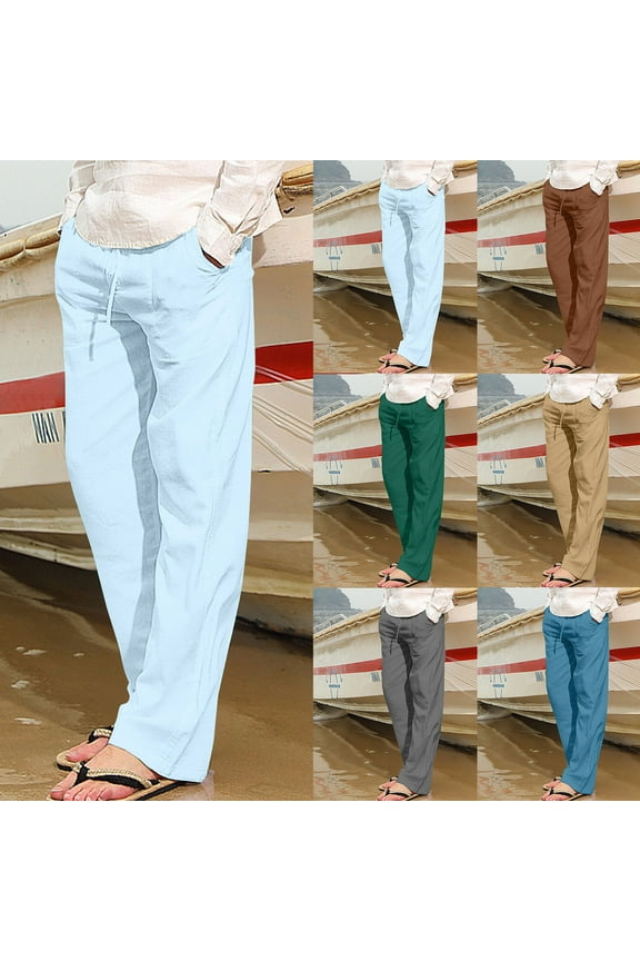 Cotton and Linen Mens Khaki Pants Straight Leg Big and Tall Brown Stretch Men's Chino Pants L