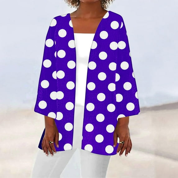 Sakmal Cover-Up Spring Coats for Women Lightweight Elbow-Length Purple Cardigan Comfy Loose Fit Polka Dot Womens Jackets Trendy