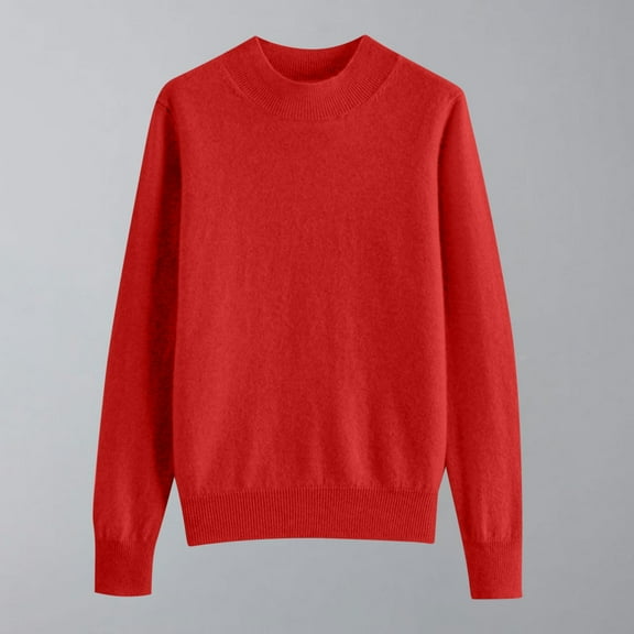 Sakmal Cozy Fall Sweaters Women Cotton Pullover Long Sleeve Tops Red Casual Crew Neck Sweaters for Women