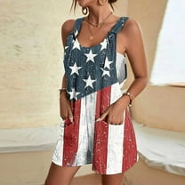 Sakmal Crew Neck 4Th of July Outfits for Women Summer Fashion Sleeveless Short Jumpsuits American Flag Rompers