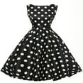 thumbnail image 1 of Sakmal Crew Neck Casual Summer Dresses for Women Black Mid-Length Polka Dot Vintage Pleated Sleeveless Evening Gown A-Line Dress, 1 of 4