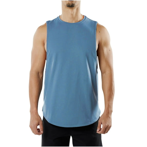 Sakmal Crew Neck Men Tank Tops Blue Blue Workout Solid Camisole Lightweight Gym Loose Fit Sleeveless Shirts