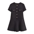 thumbnail image 1 of Sakmal Crew Neck Summer Dresses for Women Under $10 Mid-Length Black Solid Button Down Short Sleeve Shirt Dress, 1 of 2