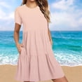 thumbnail image 1 of Sakmal Crew Neck Summer Dresses for Women Under $10 Pink Long Loose Fit Tiered Gradient Short Sleeve with Pocket Sundress, 1 of 6