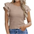 thumbnail image 1 of Sakmal Crew Neck T Shirts for Women Loose Fit Ruffle Pleated Short Sleeve Shirts Business Casual Outfits for Women, 1 of 6