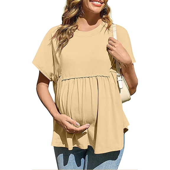 Sakmal Crew Neck Women's T Shirts Oversized Short Sleeve Maternity Peplum Tops Casual Loose T-Shirts Womens Summer Outfits