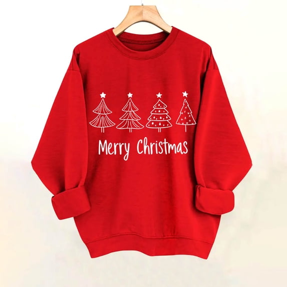 Sakmal Crew Neck Womens Christmas Sweatshirts Red Tops Merry Christmas Cute Sweatshirt for Women
