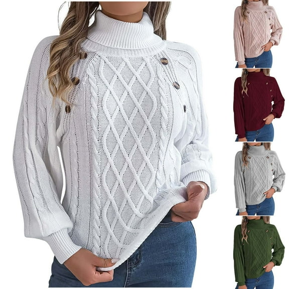 Sakmal Crop Womens Winter Sweaters Turtleneck Green Cable Knit Fashion Solid Women Sweaters L