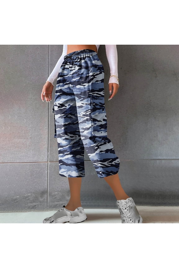 Cropped Capri Cargo Pants for Women Wide Leg Plus Size Pants Business Casual Camo Lightweight Women's Capris L
