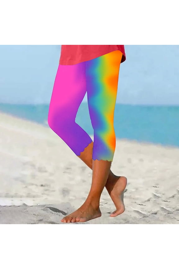 Cropped Trendy Pants for Women 2024 Tie Dye Workout Yoga High Waisted Trousers for Ladies