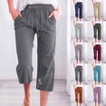 thumbnail image 1 of Sakmal Cropped Womens Capri Pants Cotton Linen Wide Leg Pants Spring Trendy Floral Drawstring Capris for Women L, 1 of 5