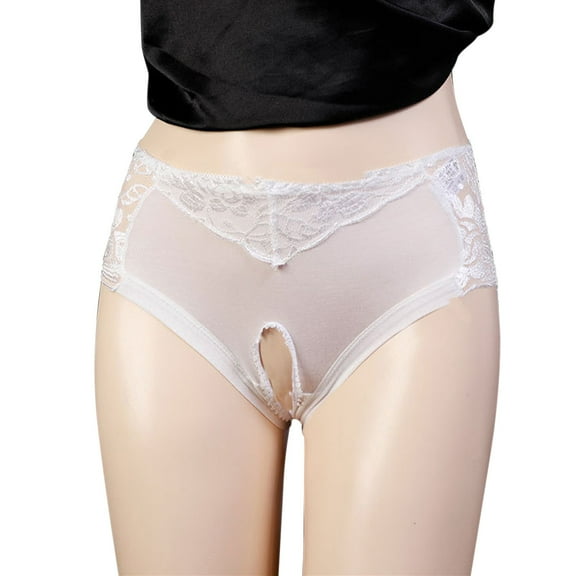 Sakmal Crotchless Panties Plus Size Seamless Panties Stretch White Women's Underwear L