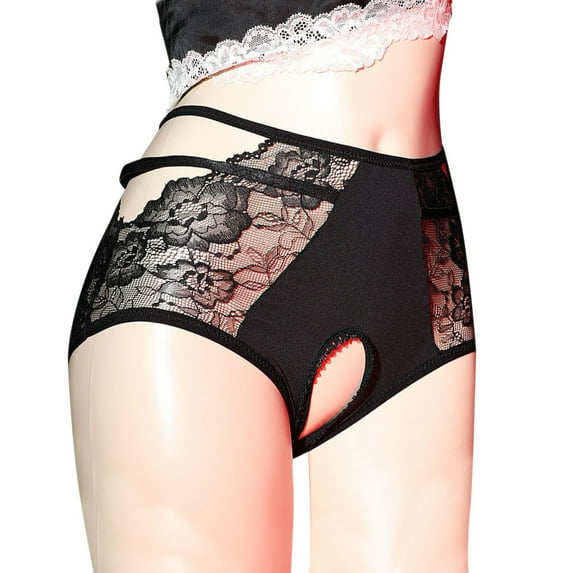 Sakmal Crotchless Women Underwear Lace Seamless Panties Black Comfort Ladies Panties XL